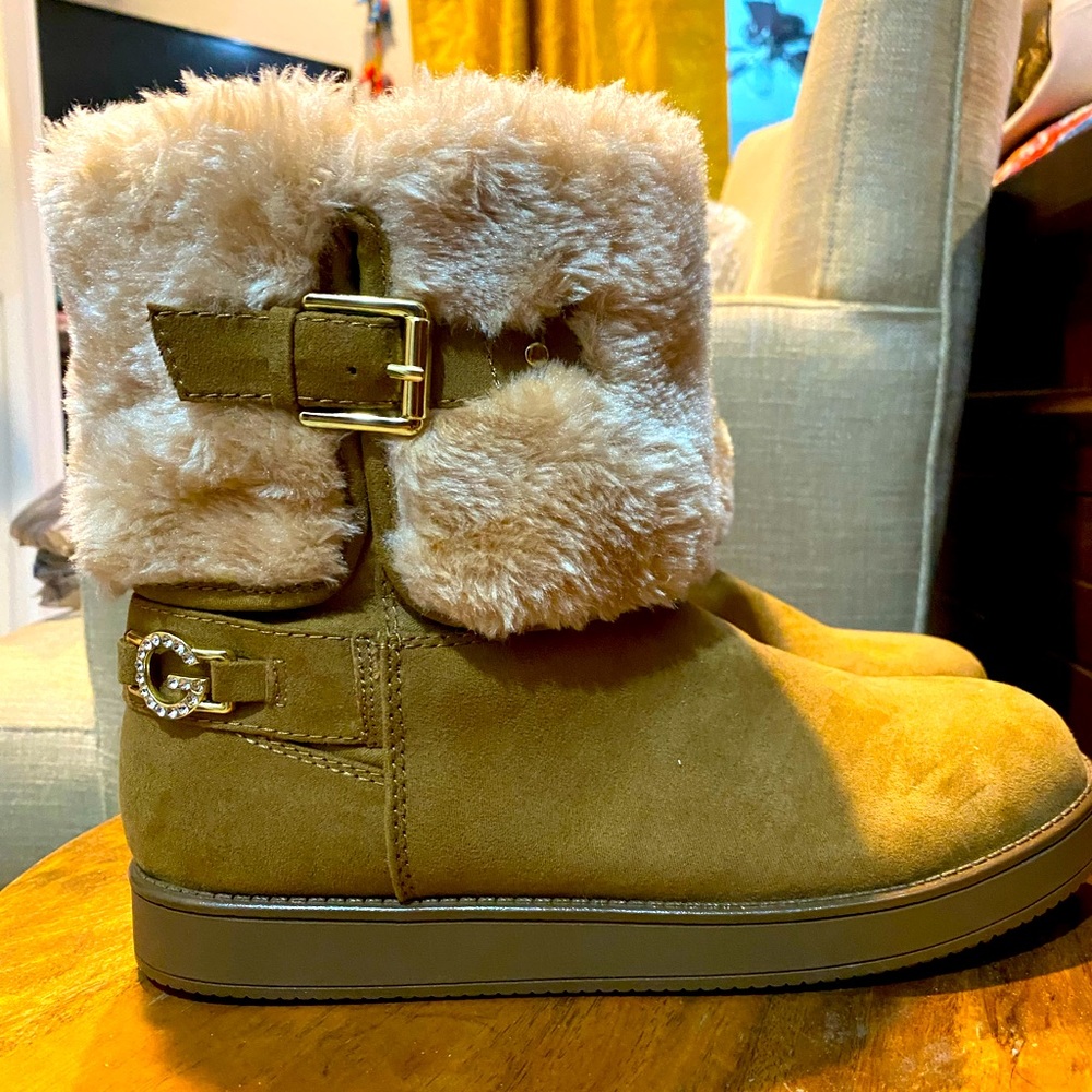 G by Guess tan-colored ankle boots